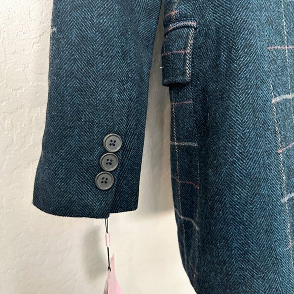 NEW Avec Les Filles Anthropologie Navy Blue Plaid Wool Blend Blazer Jacket XS - Picture 13 of 15